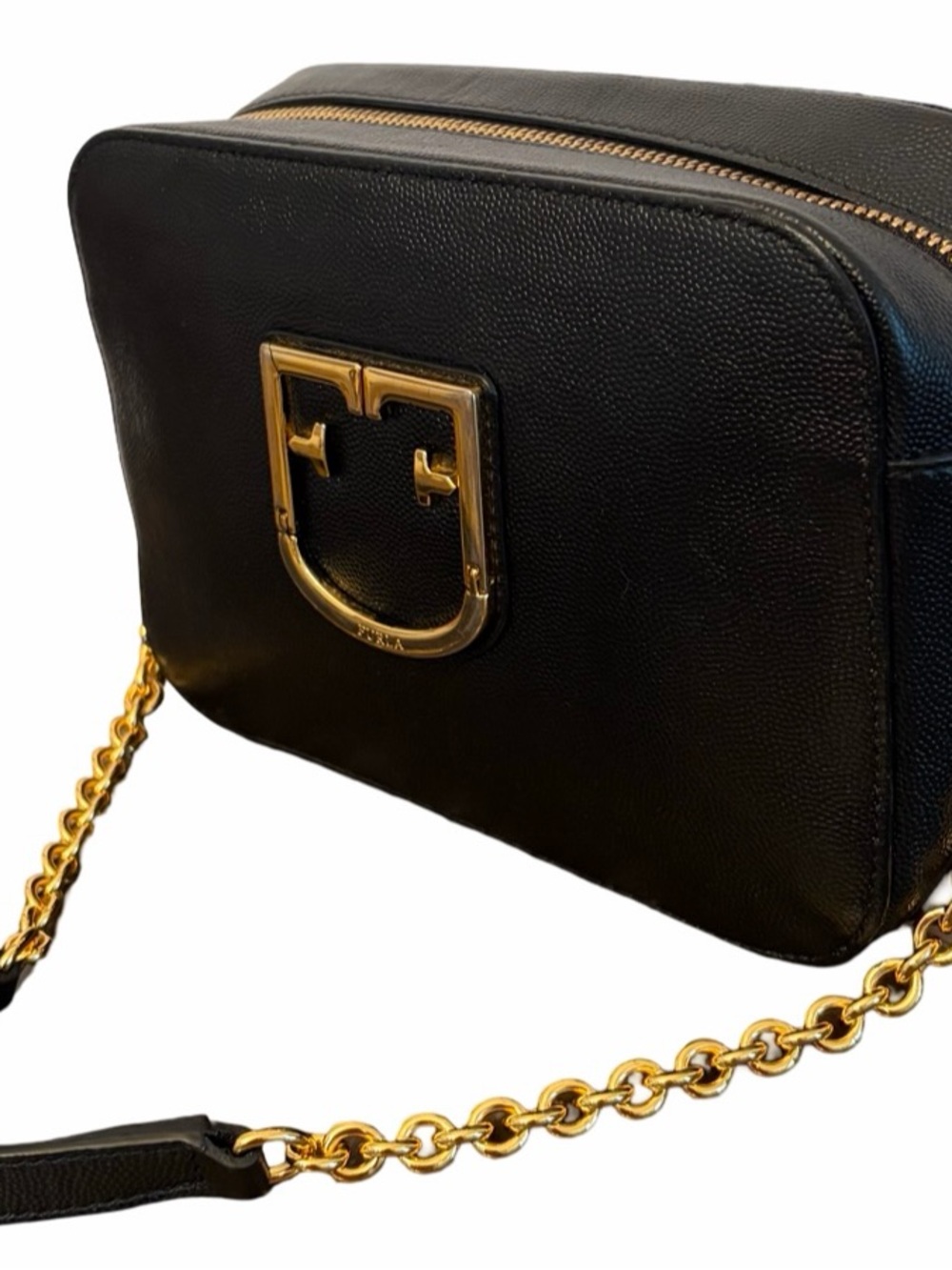 Furla Brava Leather Camera Crossbody Bag Pouch Black Authentic Made In Italy